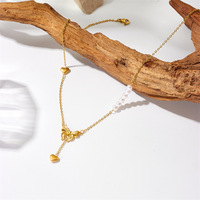 Mode perle coeur arc gland titane acier bracelet à breloques collier ensemble de bijoux pour femmes