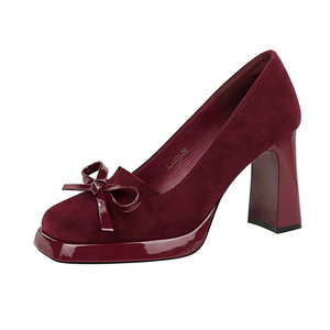 Escarpins à talon carré rouge style français pour femme – Nouvelle collection 2026 – Élégants, luxueux et confortables pour une tenue toute la journée – Chaussures à talon avec nœud - Product Image 2