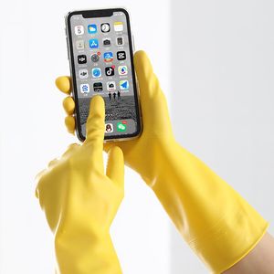 Household Cleaning <b>Gloves</b> Rubber <b>Latex</b> 32cm Length Water Resistant Solid Color For Kitchen Dishwashing Laundry - Product Image 1
