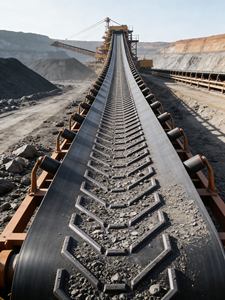 Bande transporteuse en caoutchouc EP à motif nervuré Chevron V Cleat à angle vertical C15 C32, 6 mm, 25 mm de hauteur, largeur 3000 mm, robuste, inclinée - Product Image 4