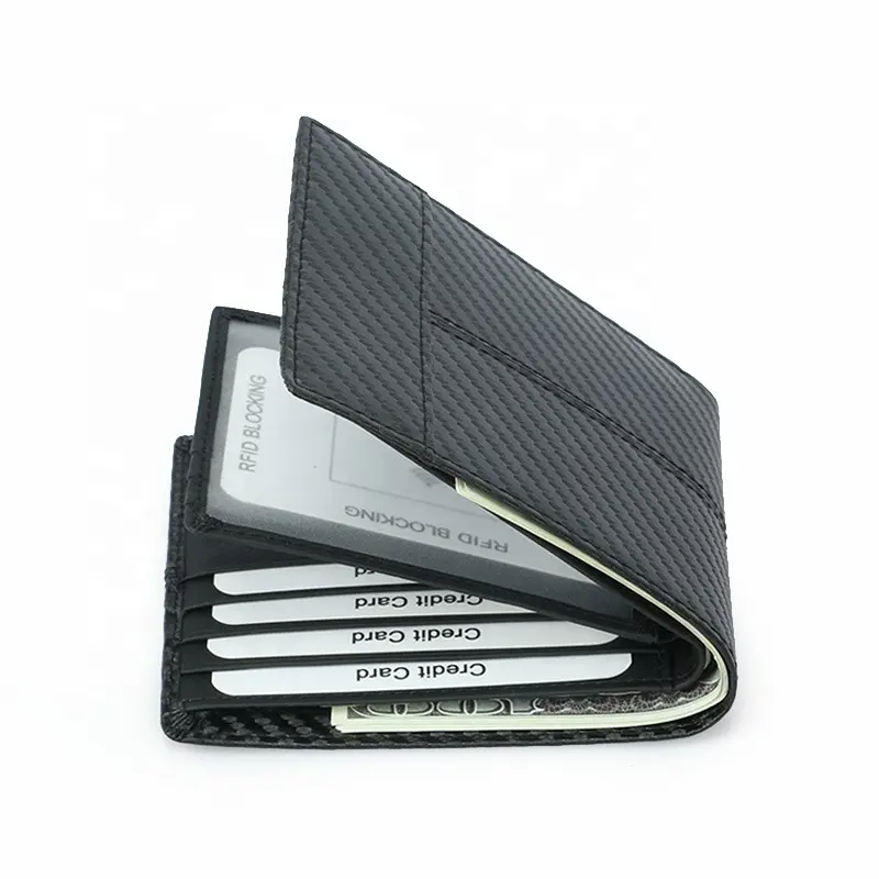Carteira masculina feita em fibra de carbono, carteira masculina compacta feita em fibra de carbono, com bloqueio rfid, com compartimento para cartões