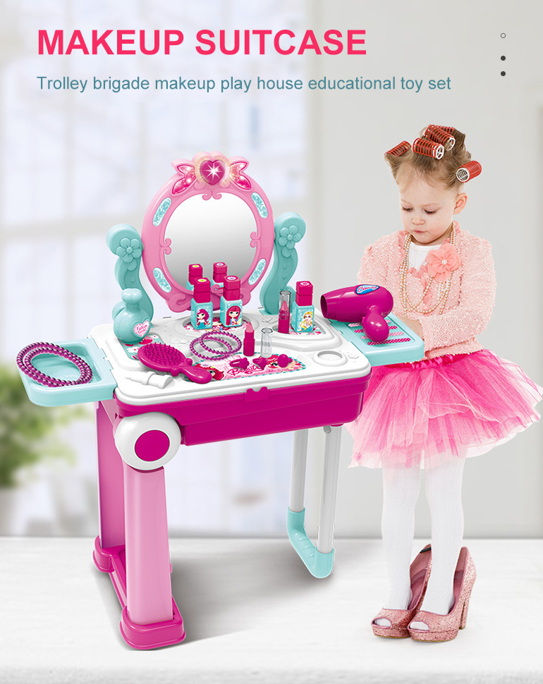 Fashion suitcase kid beauty toy princess pretend makeup toy dresser set