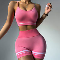 Meilleures ventes : Ensemble 2 pièces de soutien-gorge de sport anti-plis, sans coutures, colorblock, push-up, en tissu idéal pour la course et le fitness