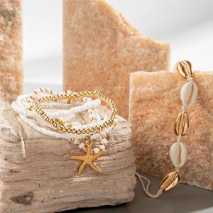 Bohemian Style Multi-Color Shell <b>Beads</b> Woven Starfish Rice <b>Beads</b> Bracelet <b>Set</b> Anklets Jewelry for Beach Vacation Party Gift - Product Image 2