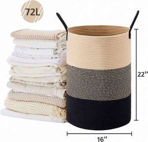 Cesto de Almacenamiento Grande y Alto de Cuerda Tejida con Asa, 100% Algodón, Multifuncional, Ecológico, Color Personalizado para Ropa Sucia y Juguetes - Product Image 4
