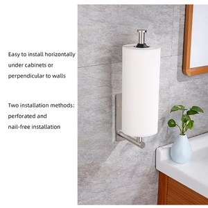 Support mural adhésif en acier inoxydable pour papier toilette, porte-rouleau de cuisine, distributeur de serviettes, nettoyage domestique - Vente en gros - Product Image 3