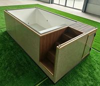 Piscine hors sol en bois grainé avec escalier, revêtement en FRP, piscine modulaire extérieure pour école et jardin