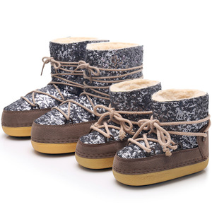 À la mode anti-dérapant paillettes <span class=keywords><strong>bottes</strong></span> courtes pour femmes enfants hiver chaud doublé polaire Midi hauteur Position supérieure <span class=keywords><strong>Ski</strong></span> espace thermique - Product Image 1
