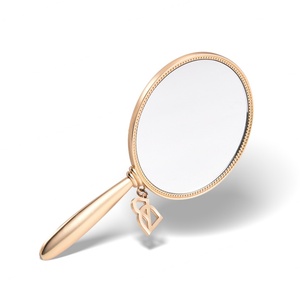 Gold Handheld Makeup <b>Mirror</b> Personalized Round Metal Cosmetic <b>Mirror</b> With Handle - Product Image 2