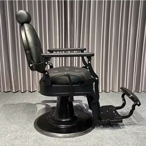 Sillón de Barbería Clásico Negro Dorado de Estilo Vintage con Bomba Hidráulica Reclinable para Salón de Belleza - Product Image 4