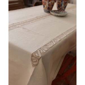 Mantel de Lino de Cáñamo a Rayas con Inserciones de Encaje, Muestra Gratuita para Fiestas en Casa, Hoteles y Restaurantes para las Fiestas Navideñas - Product Image 6