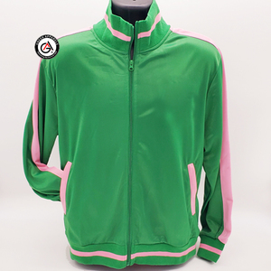Chaqueta Bomber con bordado de hermandad rosa y verde para Mujer | Chaqueta de carreras de estilo personalizado para mujer sublimada de hermandad verde y rosa - Product Image 1