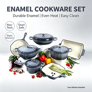 Batterie de cuisine en fonte émaillée 7 pièces, compatible four, avec faitout, poêle, grill, plat à four et ustensiles de cuisson, pour cuisinières à induction et à gaz - Product Image 3