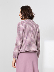 MINZESTYLE <span class=keywords><strong>Blazer</strong></span> Elegante da <span class=keywords><strong>Donna</strong></span> Autunno/Inverno Primavera in <span class=keywords><strong>Tweed</strong></span> a Quadri con Maniche Lunghe e Bordi Grezzi - Product Image 5