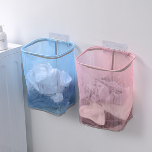 <b>Mesh</b> Laundry <b>Basket</b> Wall Mounted Rectangle Pink And Sky Blue Punch Free <b>Storage</b> Organizer For Clothes Toys - Product Image 1