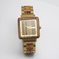 Montre-bracelet de luxe en acier inoxydable pour femme, à quartz, avec bracelet en bois gravé or, personnalisable, élégante, vente en gros