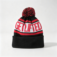 Bonnet d'hiver tricoté à revers, personnalisé, à rayures, avec pompon et étiquette, style OEM