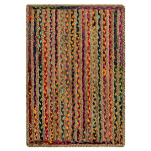 Alfombra de Yute Trenzada a Rayas Multicolor, Estilo Bohemio, Pelo Plano, Rectangular, Ecológica, para Interiores, para Sala de Estar - Product Image 3