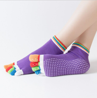 Chaussettes multicolores arc-en-ciel pour femmes, 5 doigts, antidérapantes, mignonnes