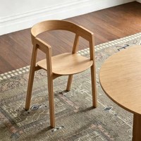 Chaise ronde à cadre simple en bois massif, chaise à dossier pour une personne, style minimaliste, chaise de salle à manger pour petit appartement, style bois original