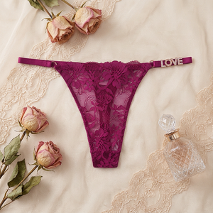Tanga de Encaje Sexy para Mujer, con Pedrería, Letra LOVE, Cintura Baja, Ropa Interior Transpirable Ultrafina, Lencería Femenina OEM ODM - Product Image 1