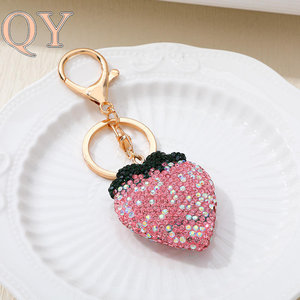 QY Cherry Rhinestone <b>Ceramic</b> Clay Keychain Cute Metal Key <b>Ring</b> Bag Charm Fashion Pendant Gift Wholesale Accessories - Product Image 4