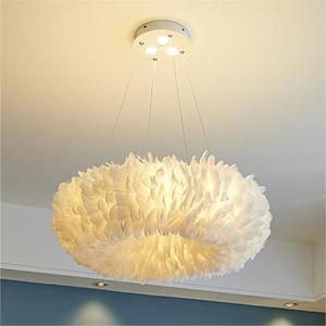 Plume créative chambre étude suspension personnalité créative <span class=keywords><strong>restaurant</strong></span> petit salon blanc gris plume E27 lustre - Product Image 1