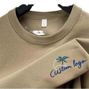 T-shirt à manches longues brodé sur mesure pour homme, décontracté, en tricot, col rond, couleur unie avec logo sur la manche gauche, coupe classique - Product Image 1