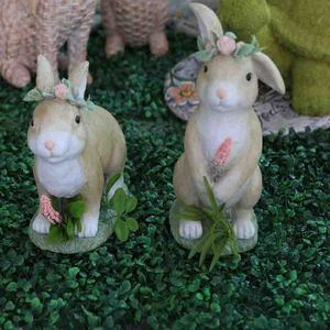 Ornement de jardin en résine en forme de lapin, en position debout et assise, peint, décoration extérieure pour cour, patio, pelouse. - Product Image 1