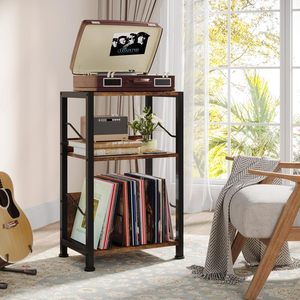 Soporte de tocadiscos marrón para sala de estar, dormitorio, mesa de tocadiscos con almacenamiento, almacenamiento de <span class=keywords><strong>discos</strong></span> de <span class=keywords><strong>vinilo</strong></span>-Personalización de <span class=keywords><strong>Amazon</strong></span> - Product Image 2