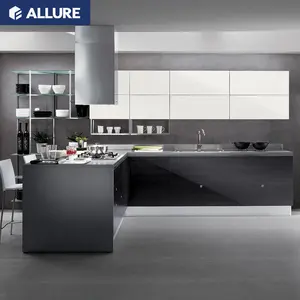 Allure produsen Set lemari dapur Gloss, desain dapur kecil rumah tangga Modern penyimpanan mewah