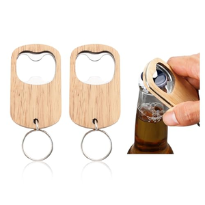 Décapsuleurs porte-clés en bois (lot de 50) - Combinaison bois et métal, supports vierges pour gravure laser - Product Image 1