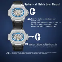 Montre mécanique automatique LONGLUX, montre de luxe simple pour l'extérieur, étanche, pas chère, vente en gros, squelette, cuir, montre homme, cadeau