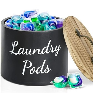 Boîte de rangement ronde pour dosettes de lessive avec couvercle, bacs de rangement décoratifs pour buanderie - Product Image 2