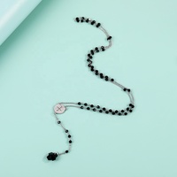 Collier chapelet en acier inoxydable de haute qualité perles de cristal noir jésus croix usine fournitures catholiques en gros Bracelet perlé