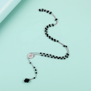 Collar de Rosario de Acero Inoxidable de Alta Calidad con Cuentas de Cristal Negro y Cruz de Jesús, Venta al por Mayor de Artículos Católicos, Pulsera de Cuentas - Product Image 5