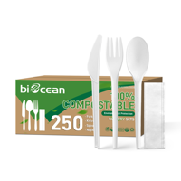 Kit de 4 pièces jetables écologiques en PLA blanc, poids lourd, couteau, fourchette, cuillère, serviette, pour événements de grande envergure et camping, directement de l'usine