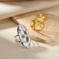 HL Bague en acier inoxydable double couche pour femme Plaqué or 18 carats Nouveau design géométrique circulaire Anneaux de mode Anniversaire de fiançailles