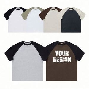 High Quality Blank Mixcolor Unisex Custom Print Logo Cotton American Retro Style Tshirts for Men Summer - Product Image 2