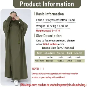 Robe de prière musulmane Abaya, robe Abaya à capuche unie en une seule pièce <span class=keywords><strong>pour</strong></span> femmes, robe longue maxi islamique, Jilbab Dubaï OEM/Personnalisé - Product Image 6