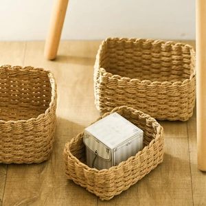 Handmade Woven Paper Rope Storage <b>Baskets</b> Rectangle Shape For Desktop Coffee <b>Table</b> Snack Cosmetic Organizing - Product Image 1