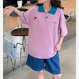 T-shirt à manches courtes pour filles, nouveau style été 2026, vêtements d'été tendance pour enfants, polo pour grands enfants - Product Image 1