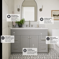 Meuble de salle de bain de style campagnard américain, meuble de toilette en bois, coiffeuse en bois avec miroir, table de lavabo multi-tiroirs