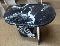 Dalles de marbre blanc et noir Caracata italien haut de gamme, personnalisation de bases de table en marbre et de tables d'appoint