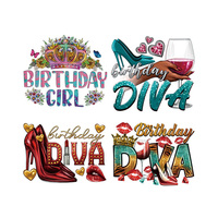 Vente en gros de transferts DTF Birthday Diva Heat Press pour les t-shirts Transferts DTF faciles à décoller prêts à presser pour les sacs à vêtements