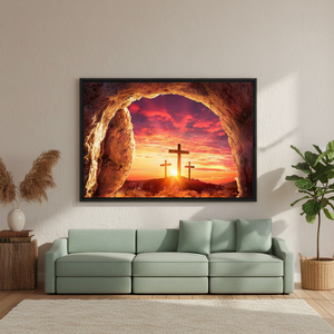 Christian Cross <b>Canvas</b> Art: Sunrise Landscape Printed <b>Canvas</b> Artwork,BLACK <b>FRAMED</b> <b>CANVAS</b> - Product Image 3