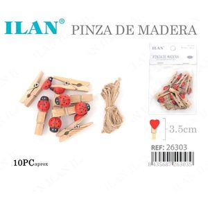 Ilan Mollette in Legno da 3,5 cm con Design Coccinella e Corda di Juta per Artigianato e Forniture da Cucito - Product Image 1