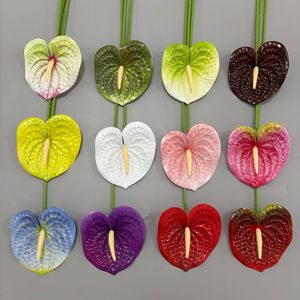 Fleur artificielle Anthurium à tige unique, couleurs mélangées, toucher réaliste, en plastique, pour décoration de mariage et de maison - Product Image 2