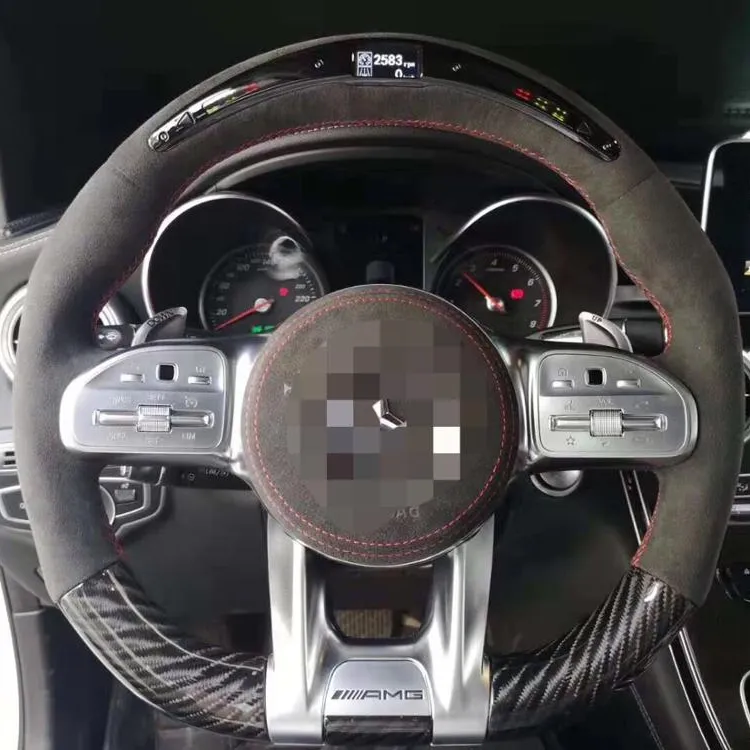 LED RPM Carbon Fiber Steering Wheel For alcantara Mercedes Benz AMG A45 C63 G63 G63 AMG exhaust accessories