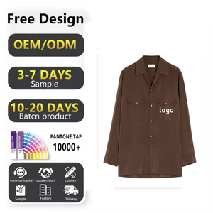 Camicie in raso con bottoni a maniche lunghe <span class=keywords><strong>marrone</strong></span> 2025 con scollo a V a righe antirughe solide camicie Casual da <span class=keywords><strong>uomo</strong></span> a due tasche - Product Image 1